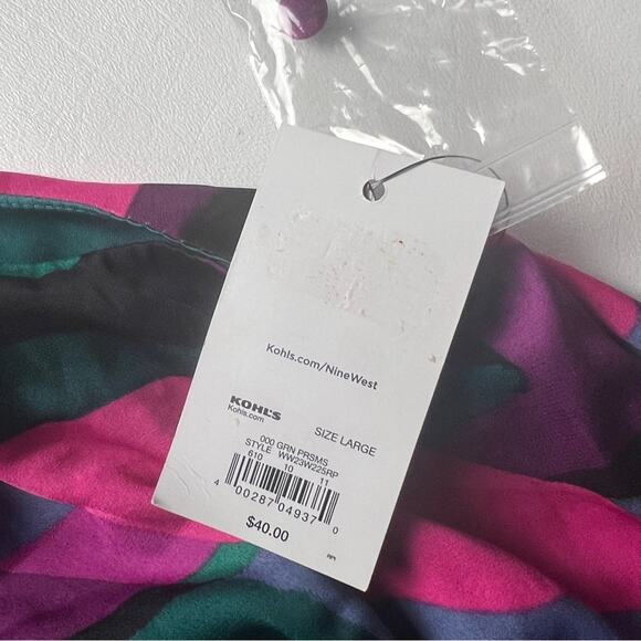 Nine West Women’s High Neck Floral Prism Elastic Waist Peplum Style Blouse Sz L - Picture 10 of 12